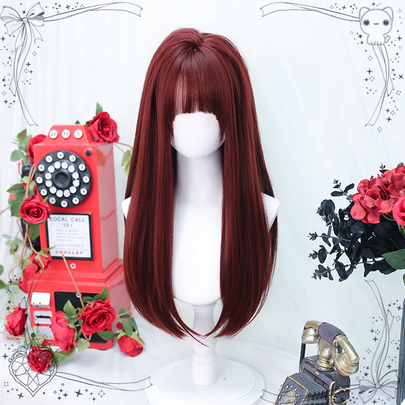 Dalao Home~Daily Lolita Long Straight Red Wigs   
