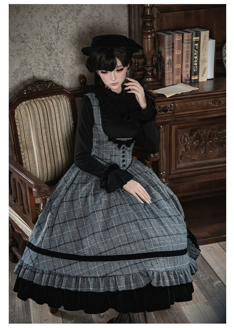 With PUJI - Yesterday's Epistle - Winter Classic Lolita Plaid Dress Set, Fishbone Waist 44227:799781