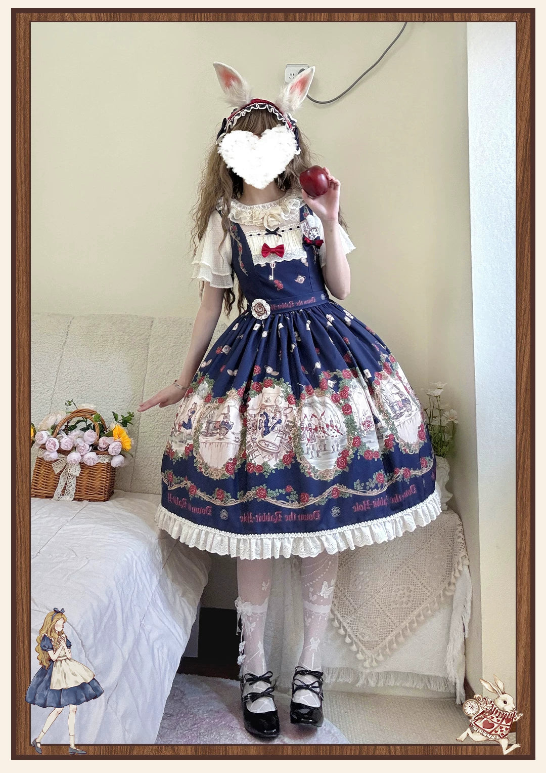 Down the Rabbit Hole - Daily Wear Classic Lolita OP & JSK Dress, Alice in Wonderland Print 46008:871967