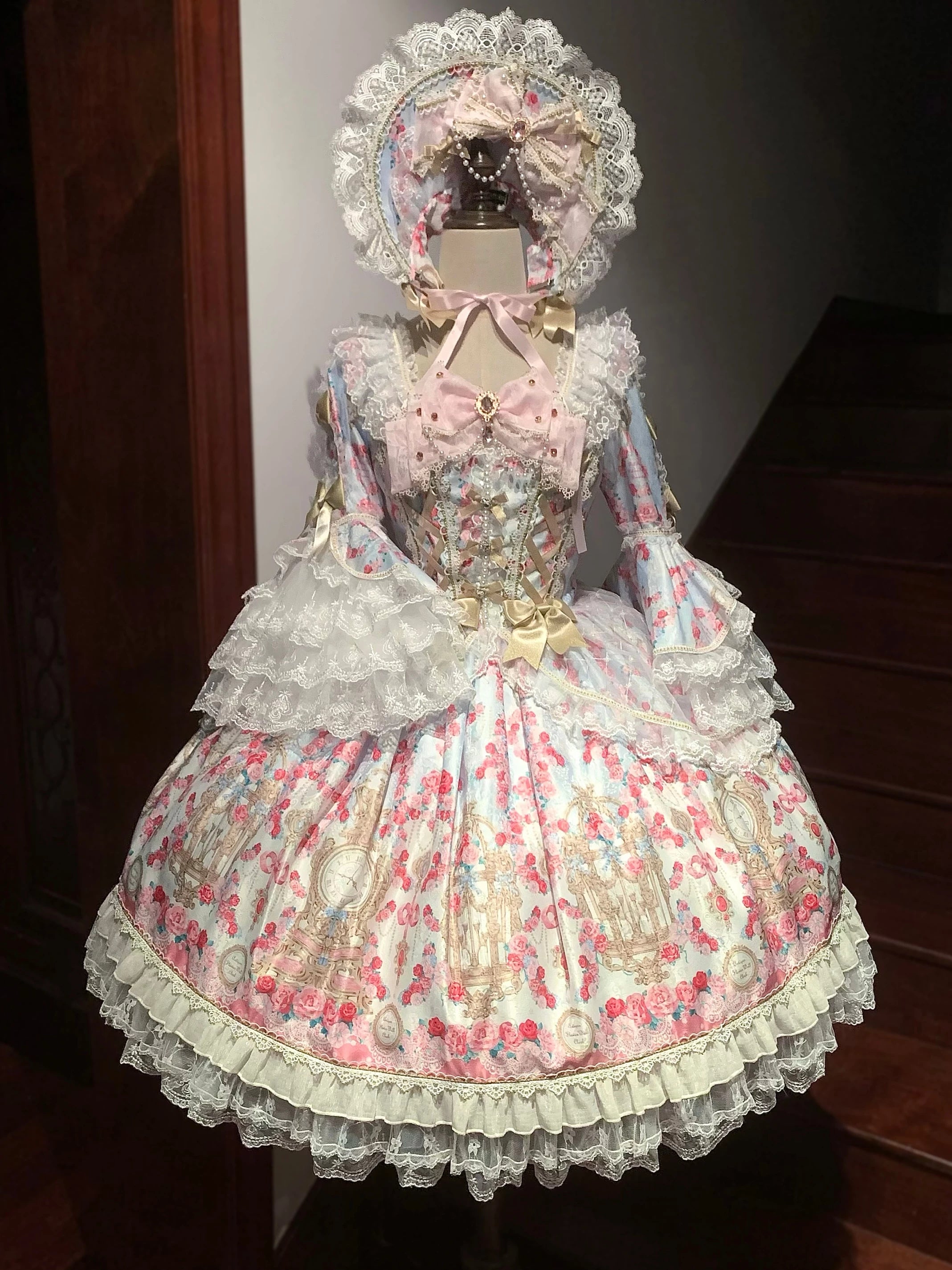 Rose Garden Prelude - Sweet Lolita OP Dress, Floral Printed Blue OP + BNT S Pre-order