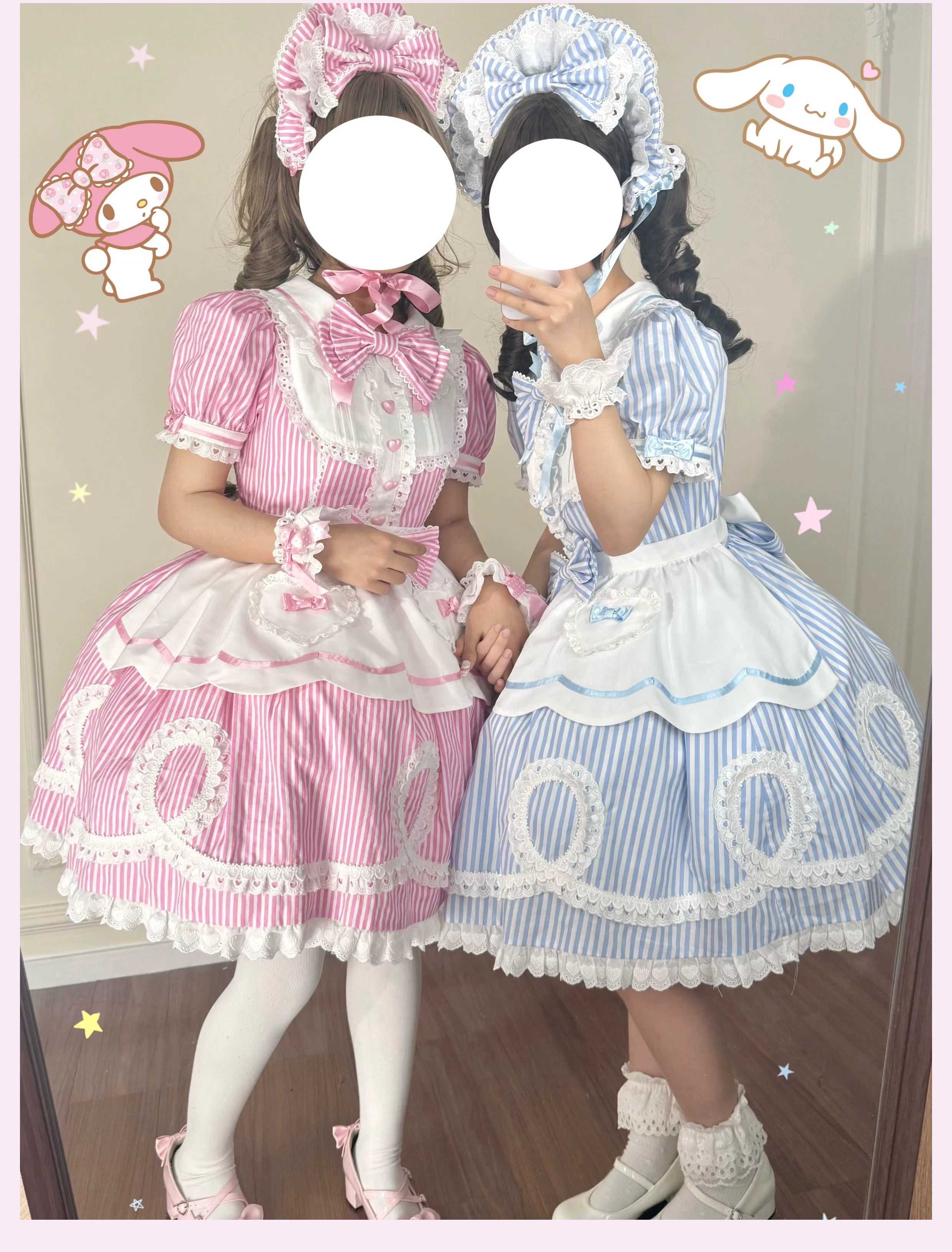 Candy Shop Manager - Old School Lolita Striped OP Dress, Detachable Apron