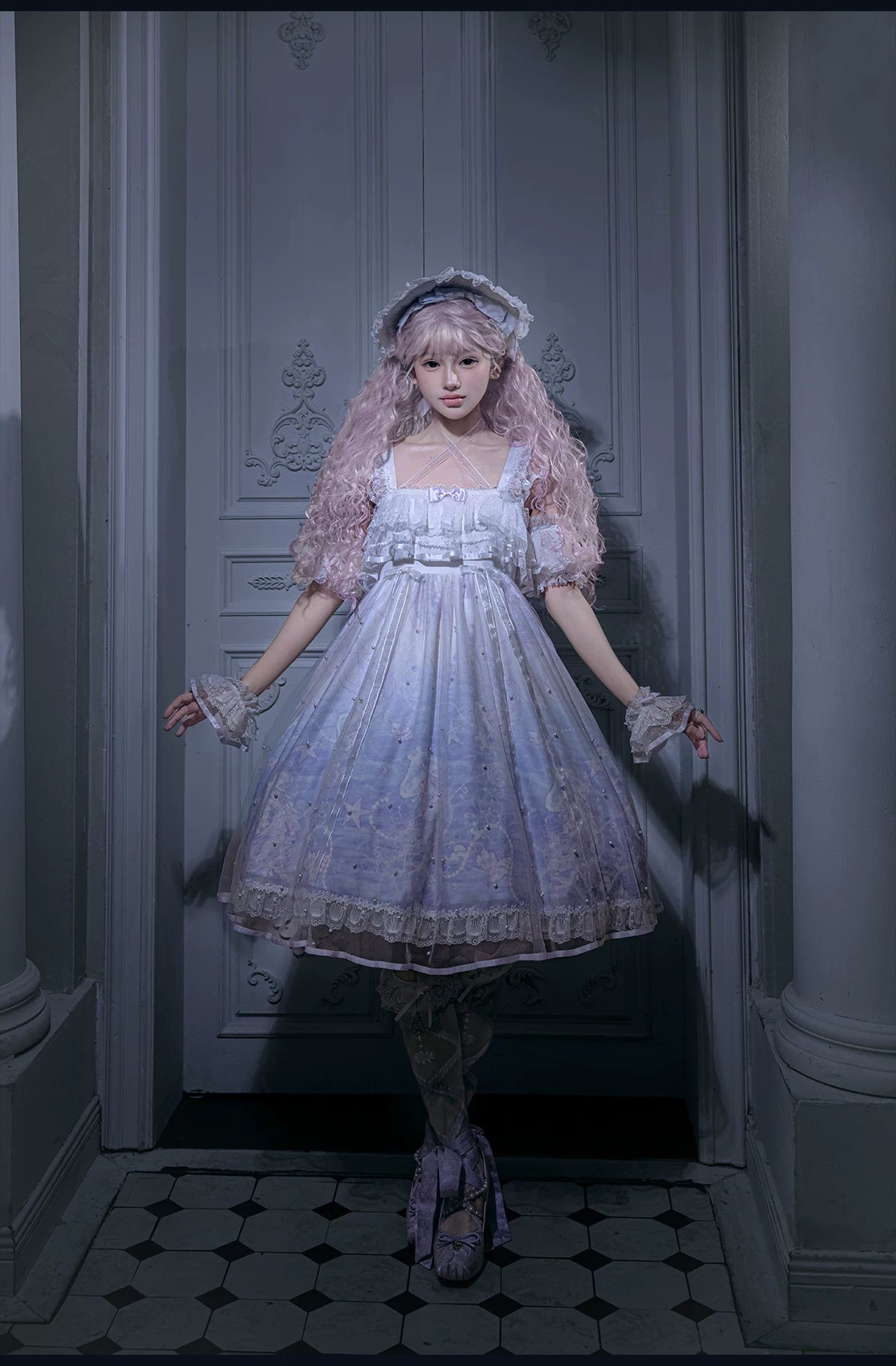 Windchime Jellyfish - Sweet Lolita Halter Neck JSK Dress, Jellyfish Print & Overlay 45756:861331