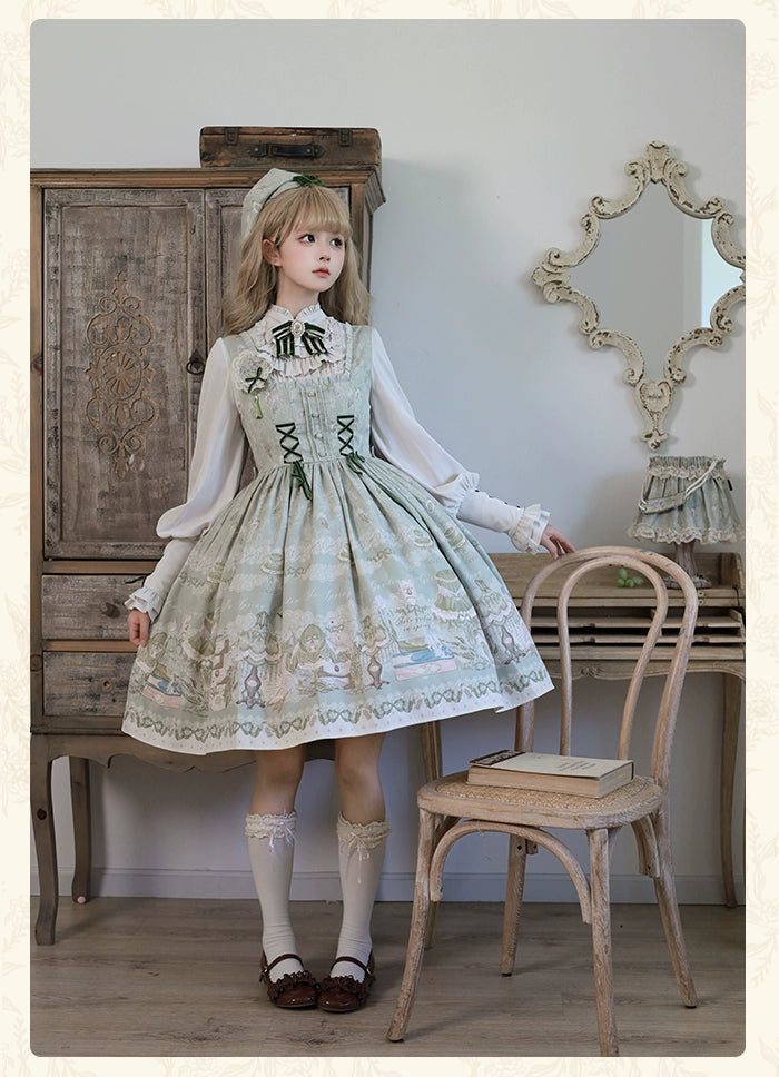 Alice Girl~Iris Study Room~Elegant Lolita JSK Classic Lolita Dress With Square Neck   