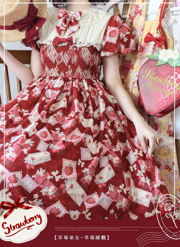 Strawberry Witch~Strawberry Stamp~Sweet Lolita OP Short Sleeve Lolita Dress   