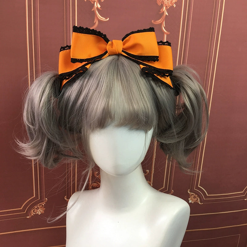 Qingyi Handmade~Sweet Lolita KC Multicolor Bow Lolita Headwear Black edge pumpkin color  