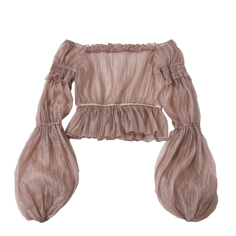 Balladeer~Classic Lolita Shirt Puff Sleeves Open Shoulder Blouse S Greyish Pink (L M S XL) 36010:511720