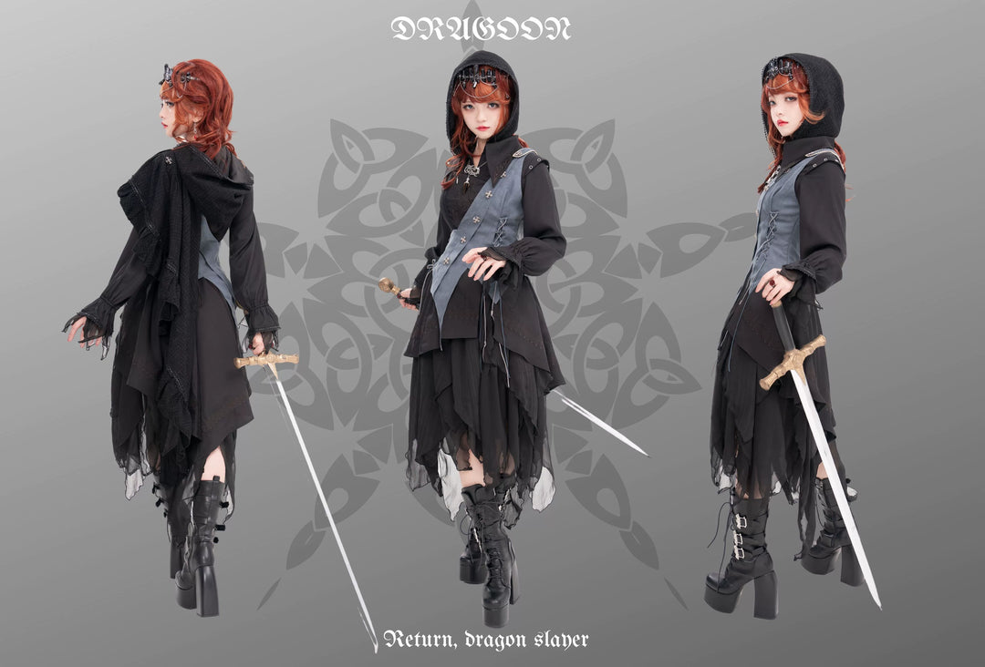 Wuyuzhe~Dragon Knight 2.0 Version~Western Fantasy Style Suit Gothic Shirt Vest Skirt   