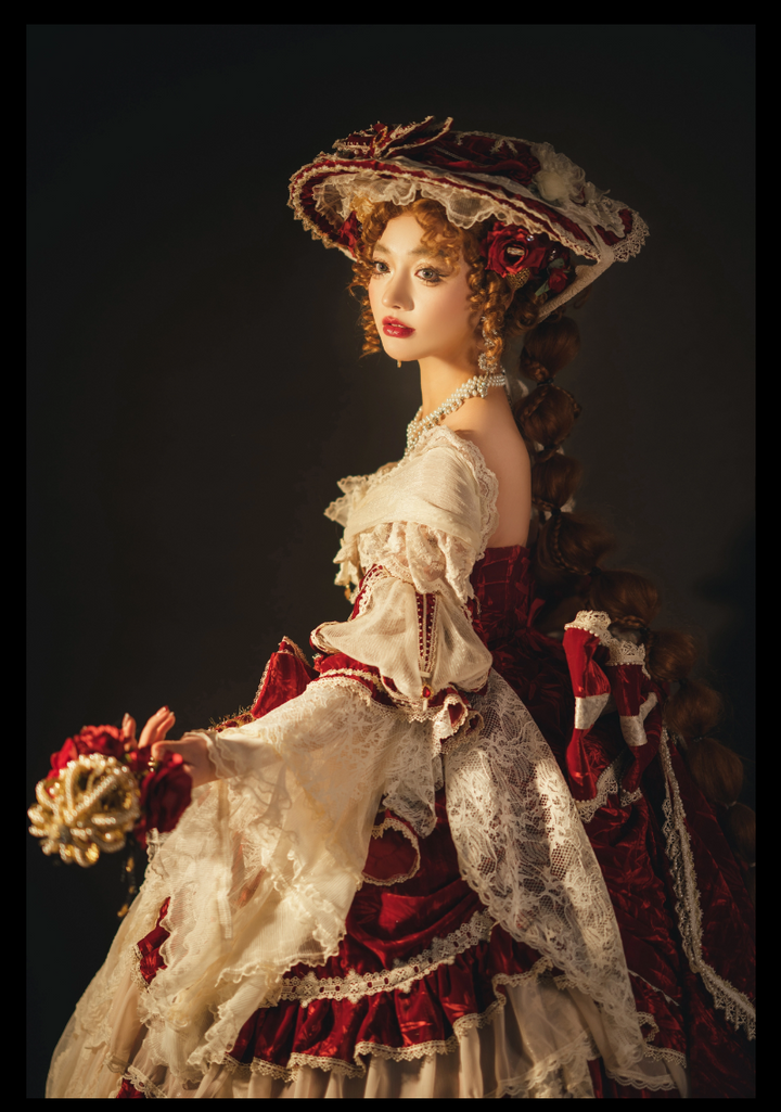 Guaji~Isabella~Wedding Lolita OP Bridal Dress with Tiered Petticoat and Trailing