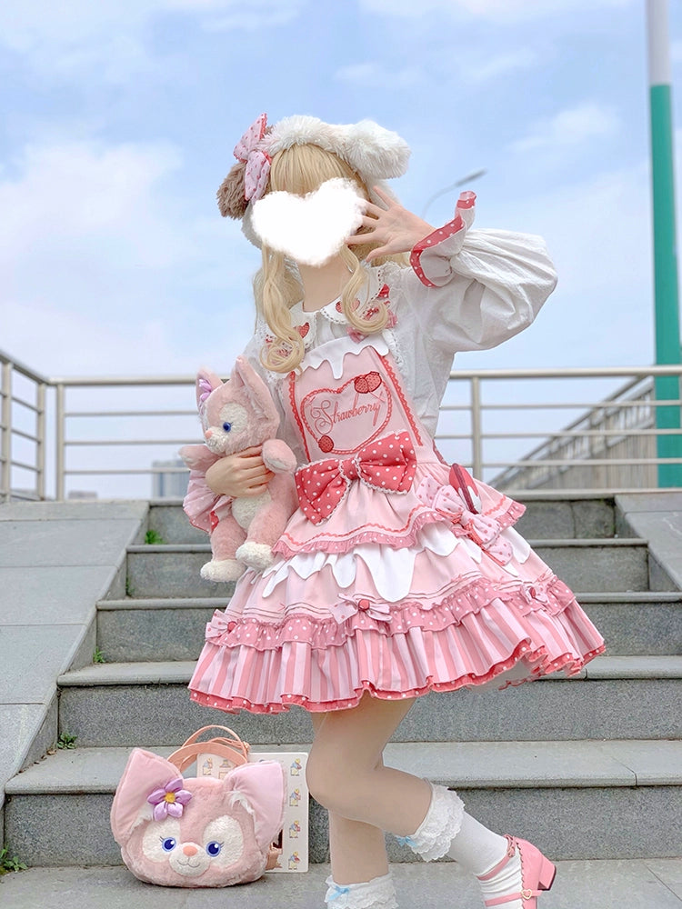 Half Sweet Lolita~Strawberry Milk Pie~Sweet Lolita JSK Dress Strawberry Set   