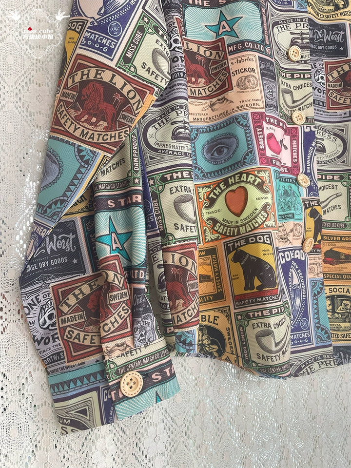 Miss Cube - Antique Label - Retro Lolita Shirt American Customized Loose Print Blouse 35672:497574