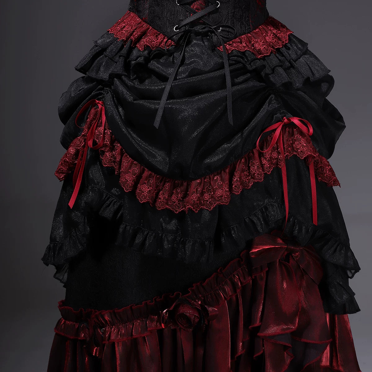 Bone Rot Bloom - Gothic Lolita Embroidered Camisole & Drawstring Lift-up Hem Skirt 45593:854832