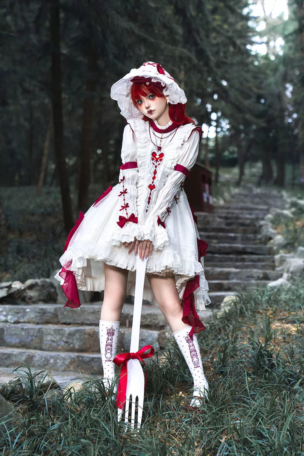 Frozen in time~Puppet Heart~Gothic Lolita Dress Cotton Embroidered Doll OP S Red necklace 