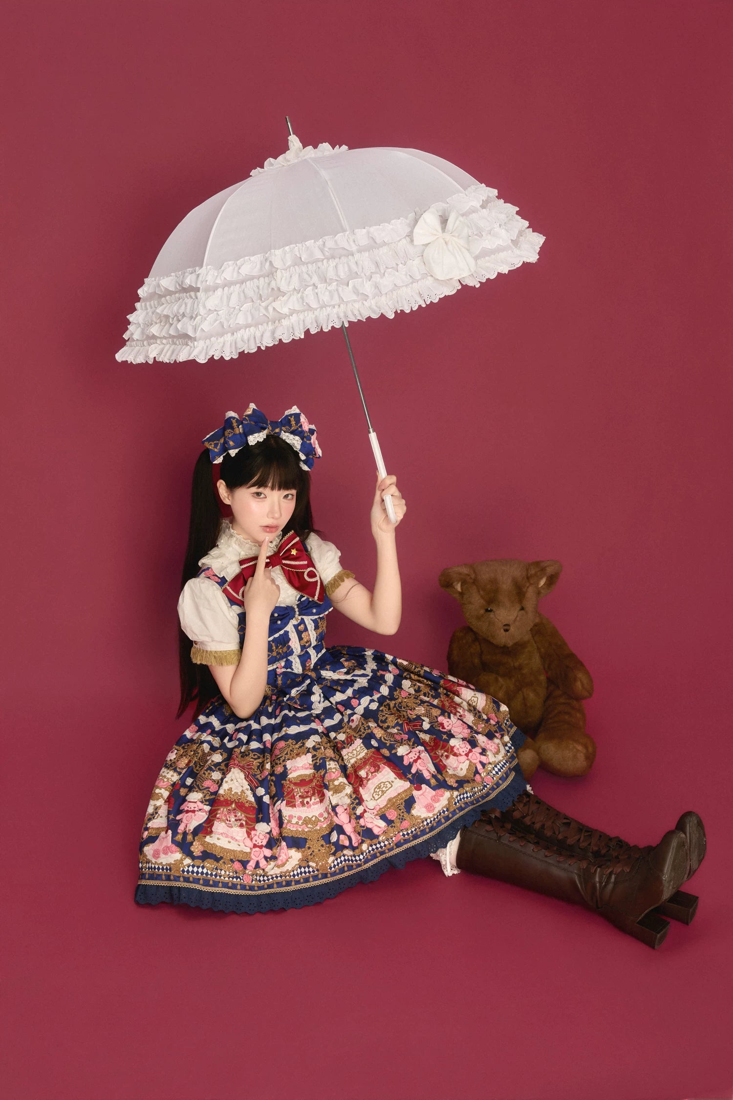 Sugar Festivaly - Kawaii Lolita JSK Dress, Cake & Bear Print 44540:811774