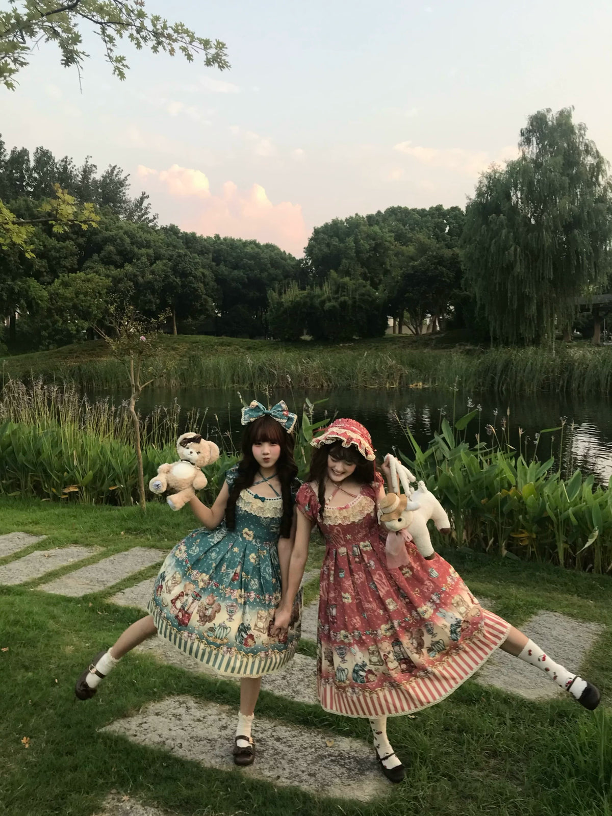 Popcorn Bear - Sweet Lolita OP Dress Set, Bear Tea Party Print 45994:871418