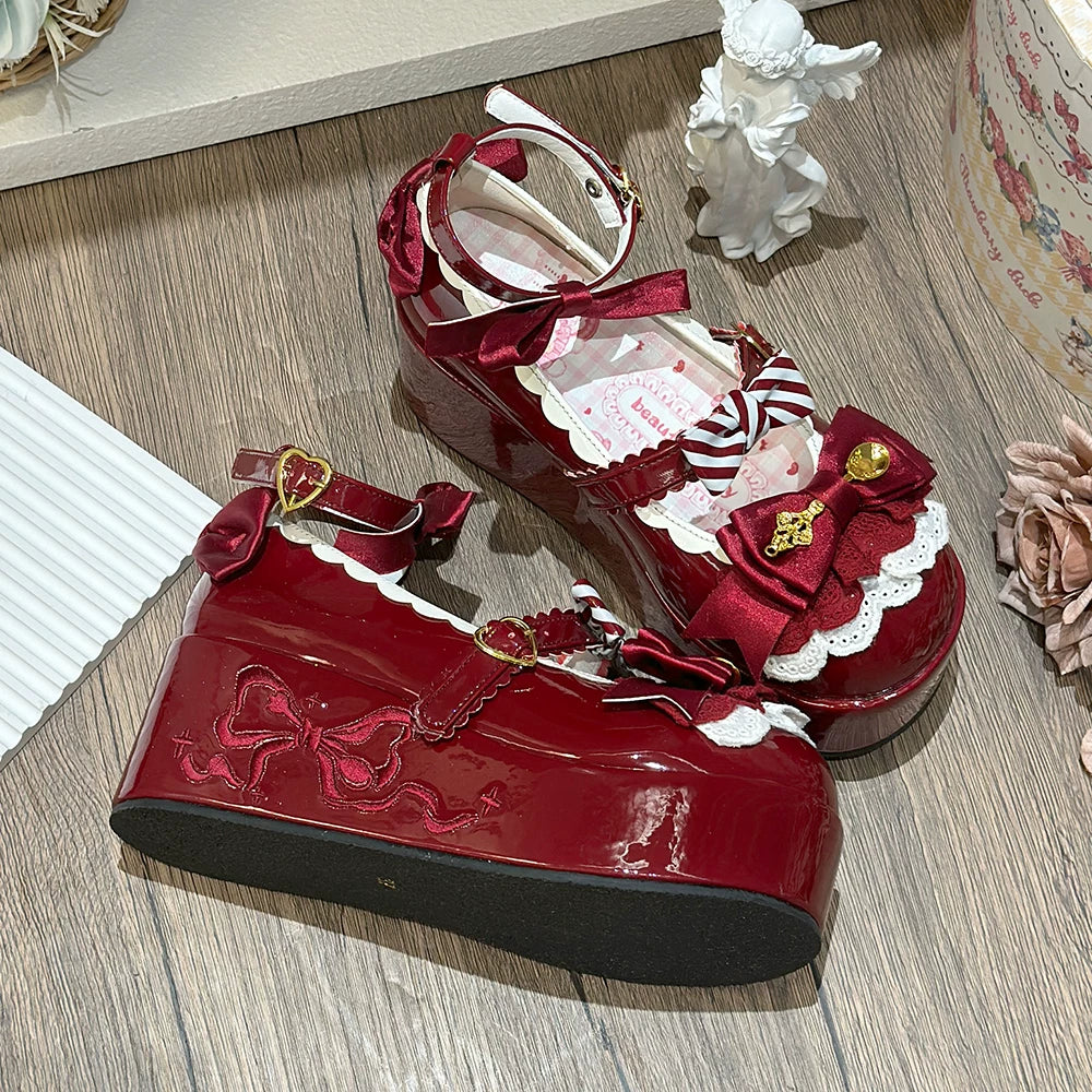 Mousse Rolls - Platform Sweet Lolita Shoes, Detachable Golden Spoon Burgundy 35