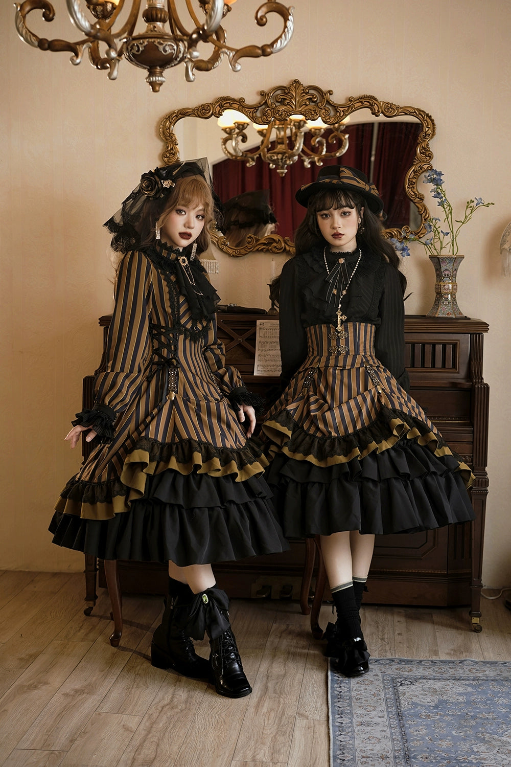(Buyforme)Miss Point~Customized Lolita Elegant Striped High Waisted Fishbone SK   