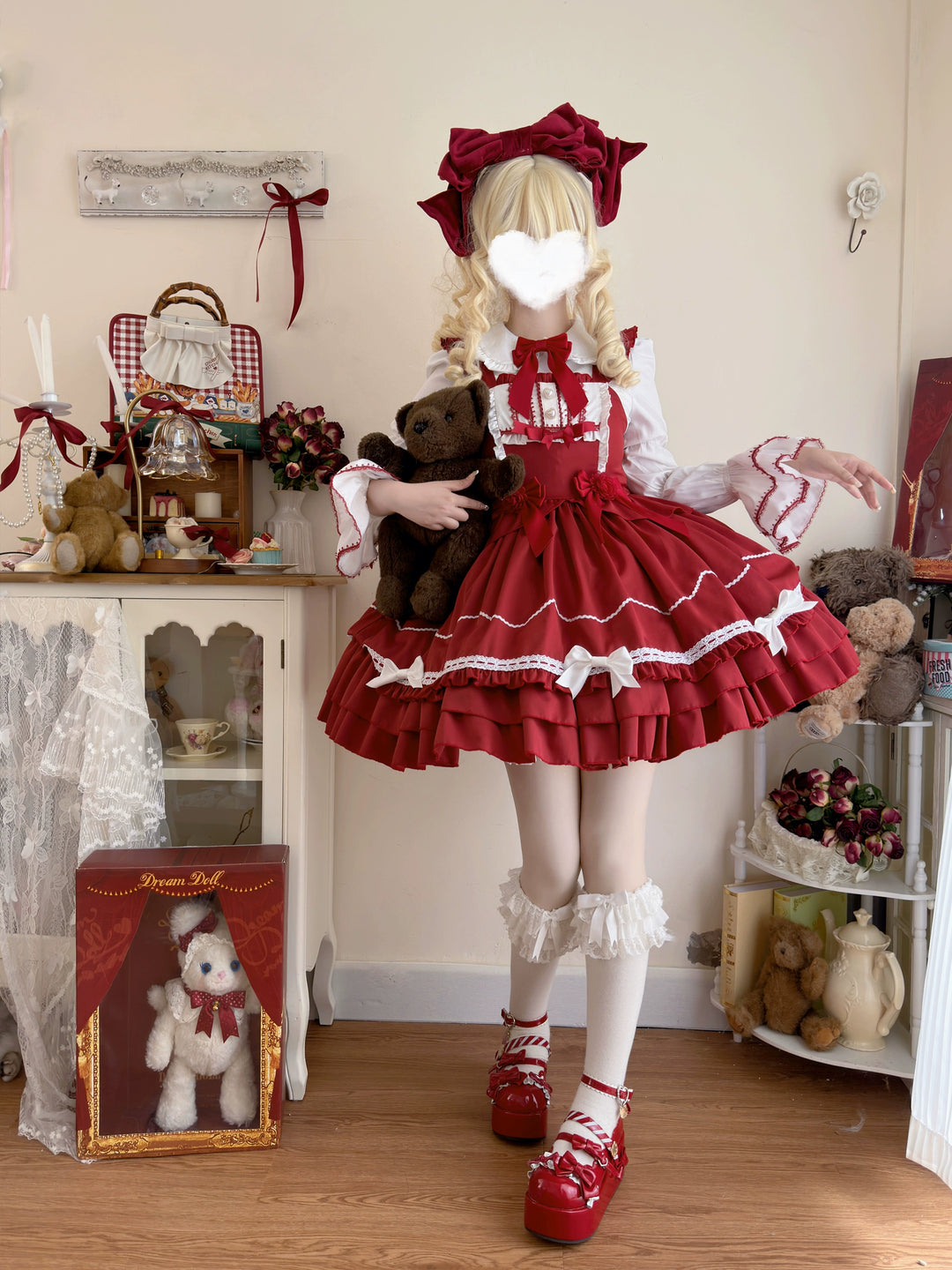 Hanguliang~Paper Shell Cake~Sweet Lolita JSK Dress Summer Dress S Red JSK 