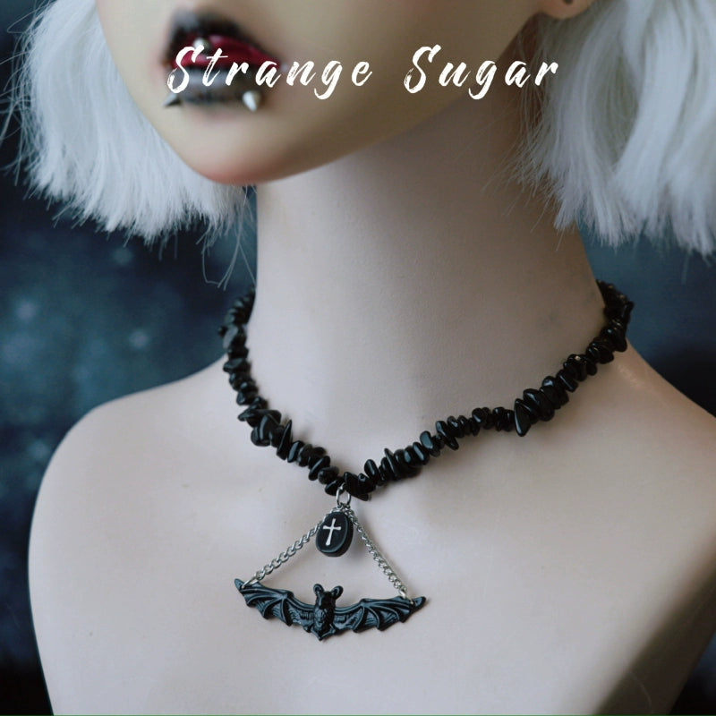 Strange Sugar - Handmade Gothic Lolita Choker, Multiple Pendant Bat Cross 1
