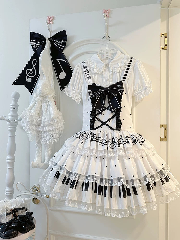 Old School Lolita Cake Saopette Dress, Piano and Music Motes