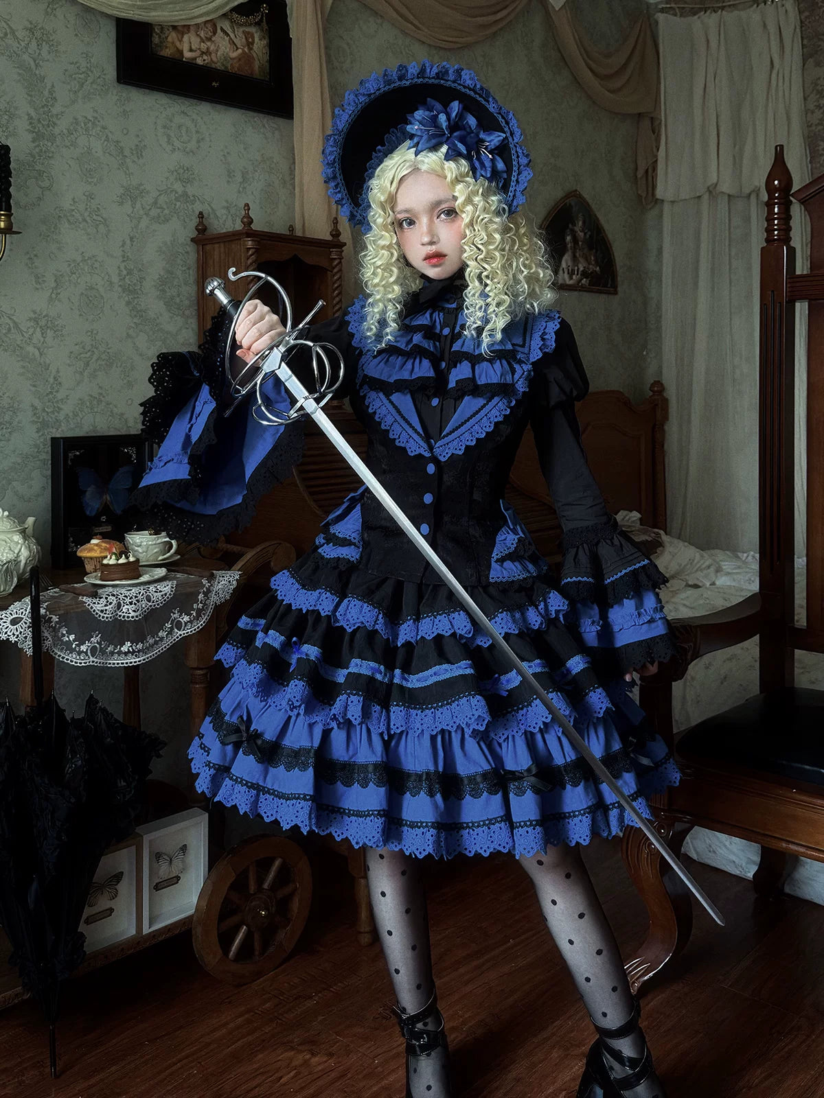 Nightmare - Gothic Lolita Ruffled Blouse and Tiered Skirt Set 45439:852774