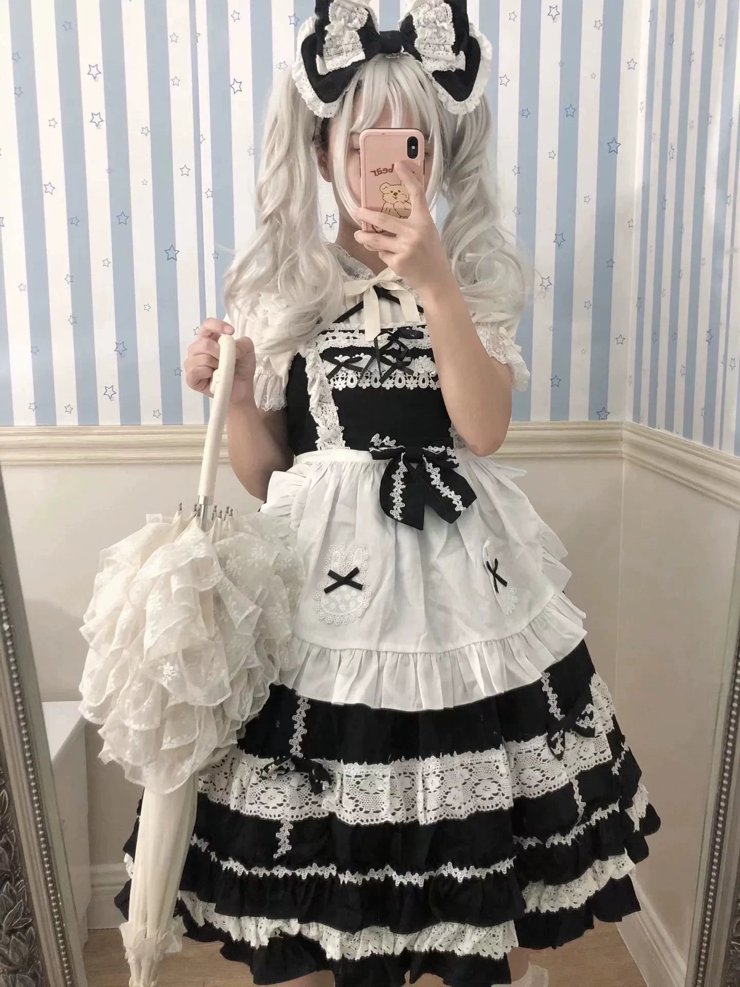 First Generation Doll - Black Old School Lolita Halter JSK Dress with Lace