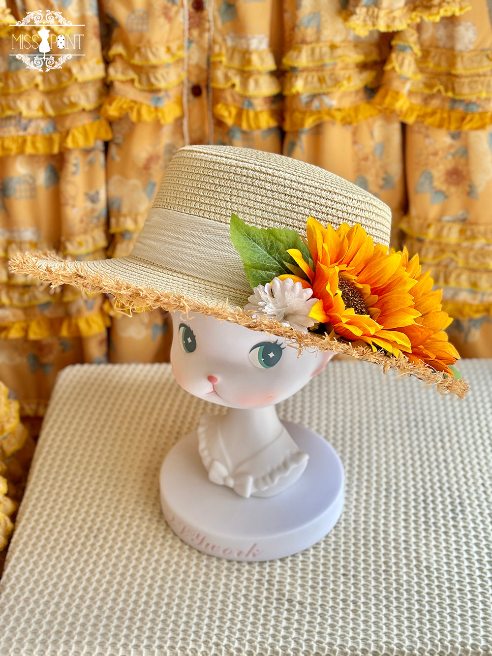 Miss Point~Garden Sunflower~Country Lolita Accessories KC and Sunflower Straw Hat Sunflower wide-brim straw hat only