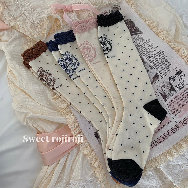 Roji Roji - Kawaii Cotton Lolita Socks Mid-calf Socks One Size Brown calf socks / about 17.3" (44 cm)