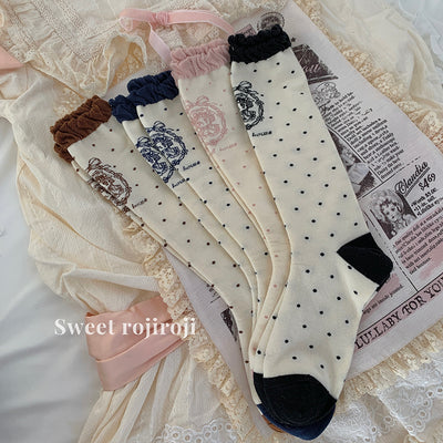 Roji Roji~Kawaii Cotton Lolita Socks Mid-calf Socks Free size Brown calf socks 