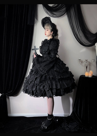 Lost Aqua~Vintage Lolita Dress Set Cotton Shirt XS Black FS (with black badge) 