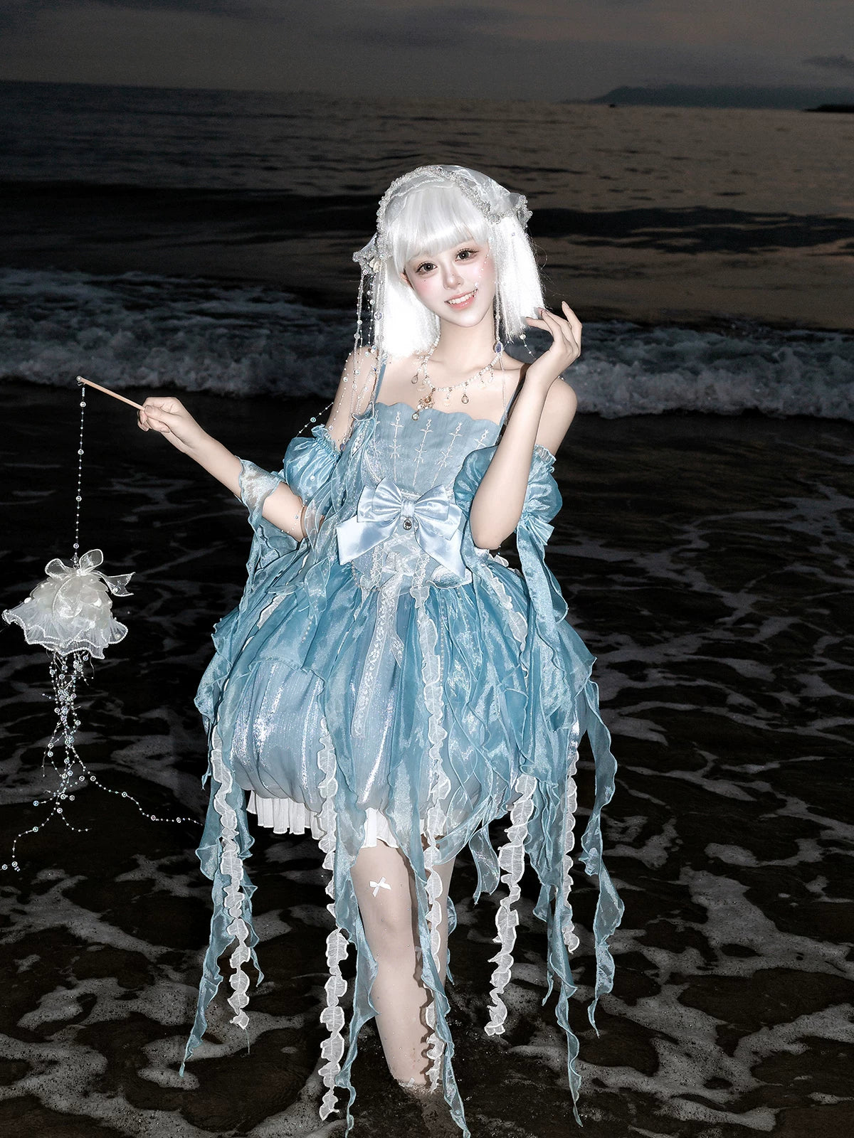 Dreaming Jellyfish - Sweet Lolita JSK Dress, Shell-shaped Neckline and Bubble Hem 45834:864417