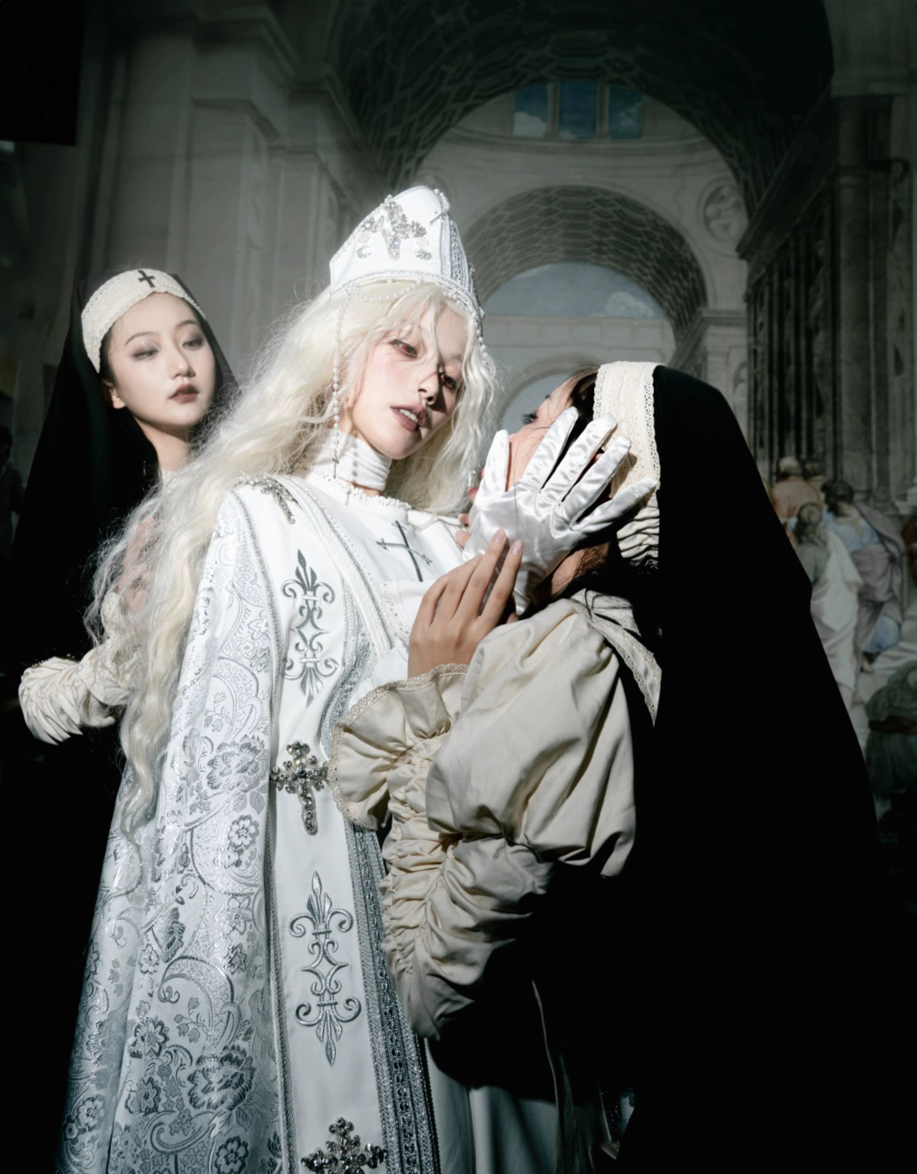 LeMiroir - Moonlit Prayer - Long Nun Lolita Bishop Cape, Cross Details