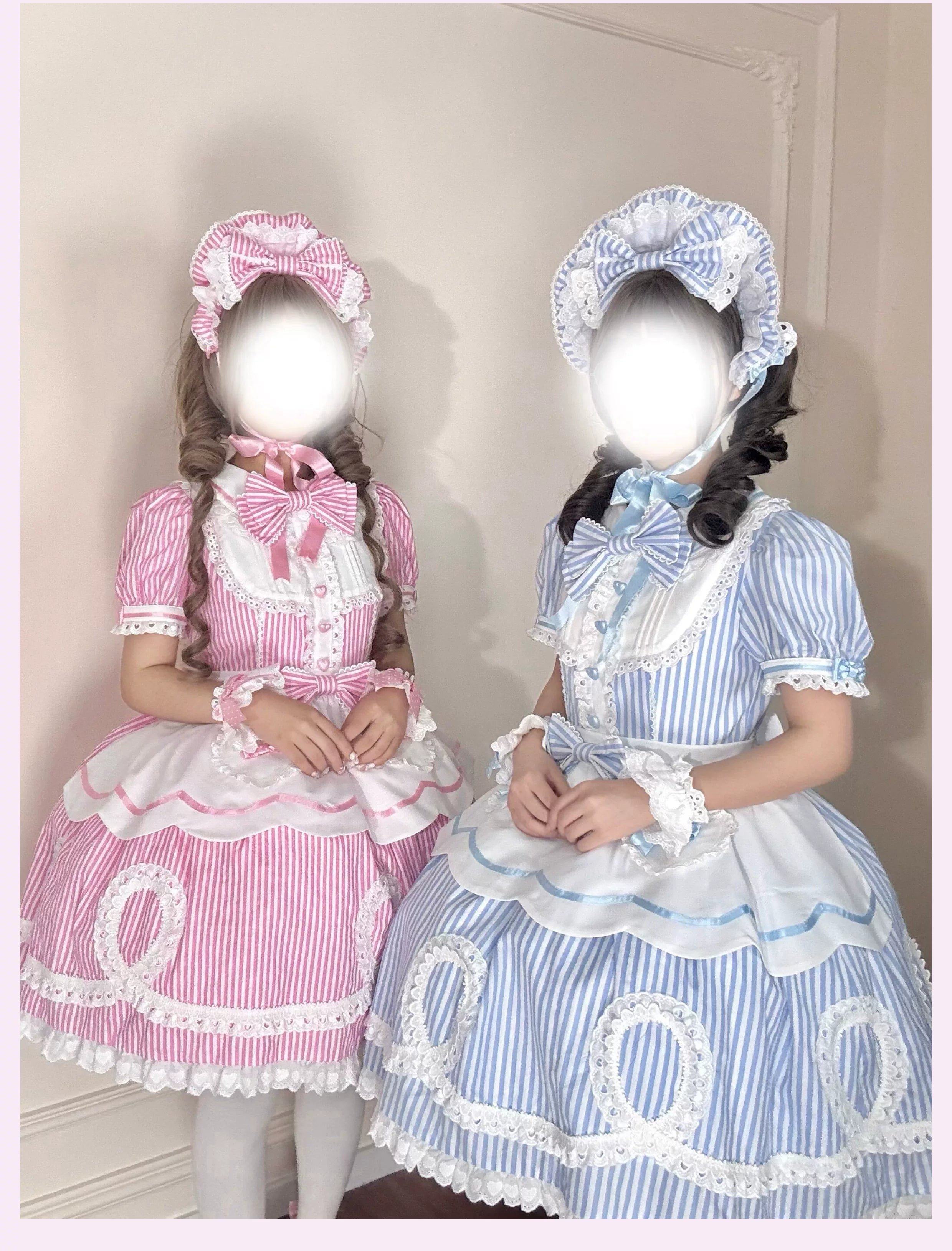 Candy Shop Manager - Old School Lolita Striped OP Dress, Detachable Apron 44788:822074
