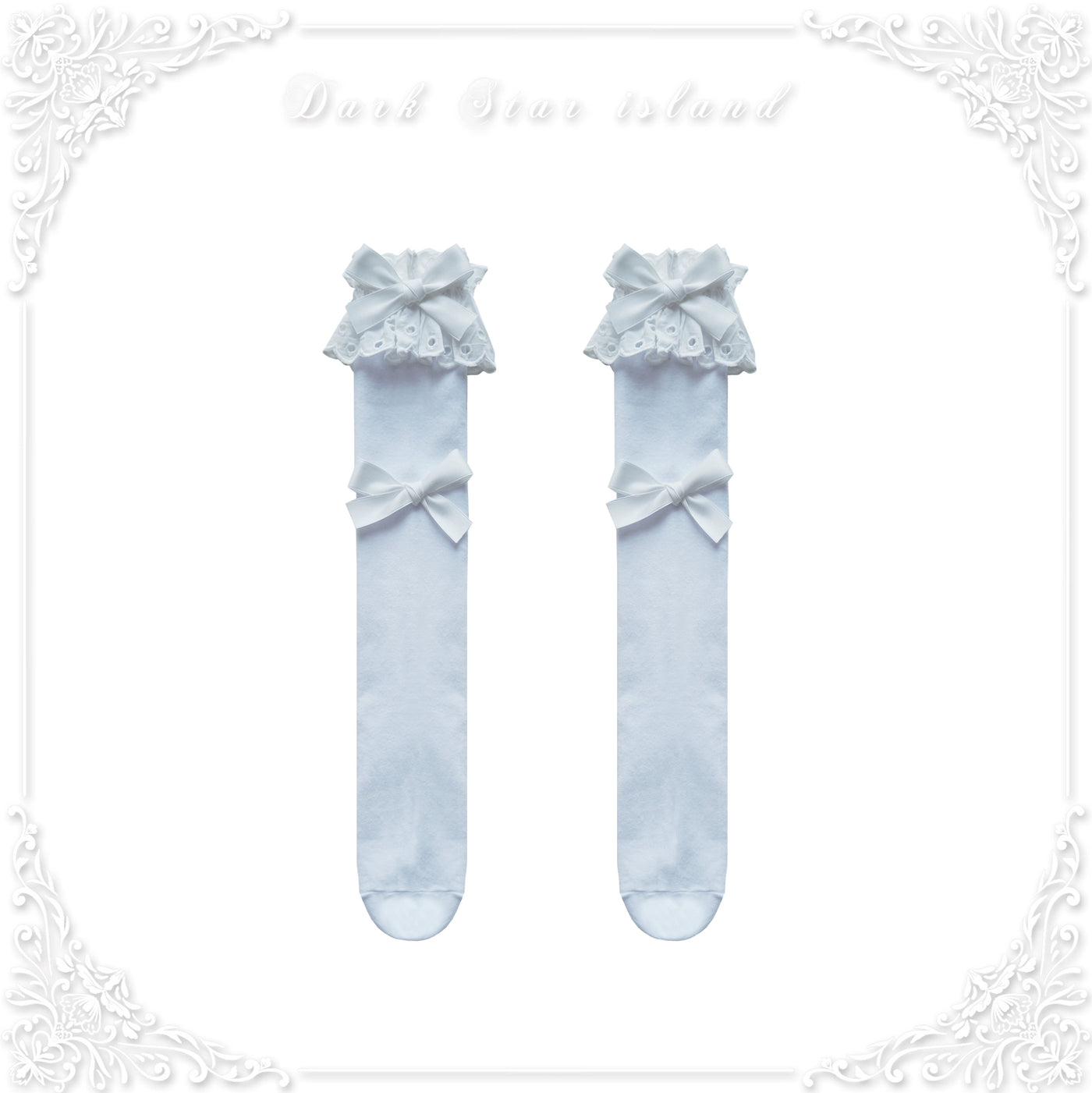 Dark Star Island~Cute Lolita Multi-Color Bow Cotton Socks white  