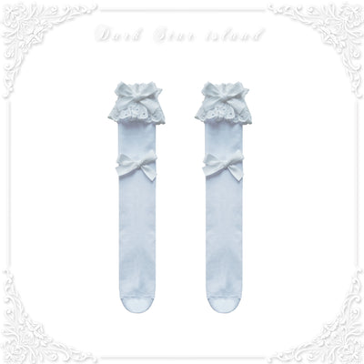 Dark Star Island~Cute Lolita Multi-Color Bow Cotton Socks white  