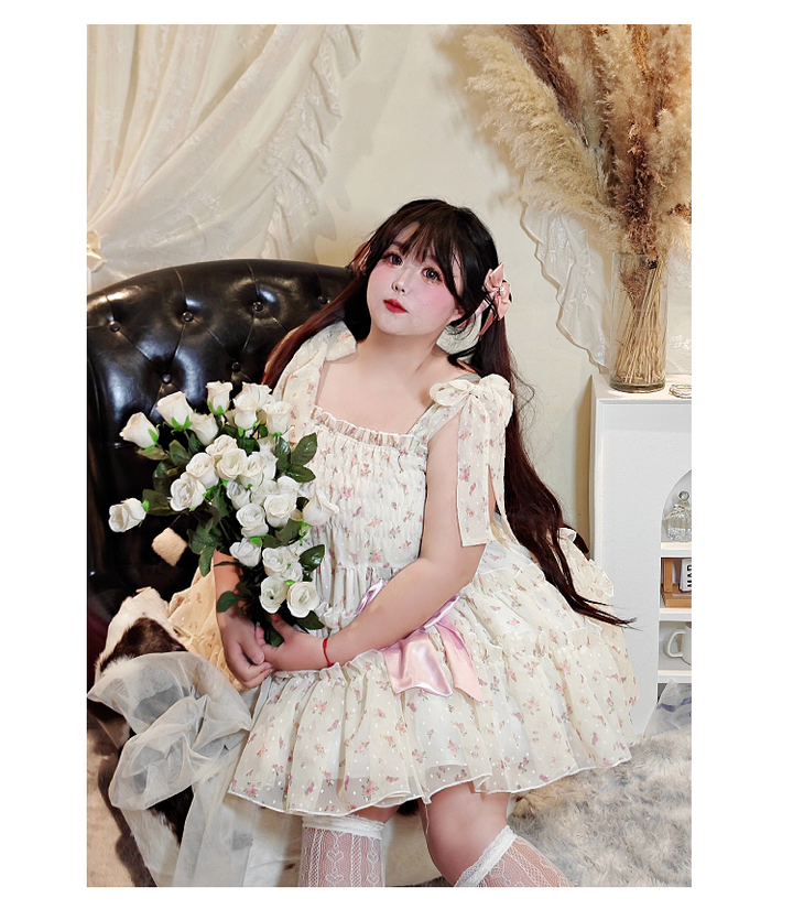 Rouroudream~Teenage Mind~Plus Size Lolita JSK Dress Chiffon Floral Print   