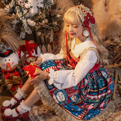 Sakurahime~Jingle Bell~New Year Sweet Lolita Christmas Print JSK   