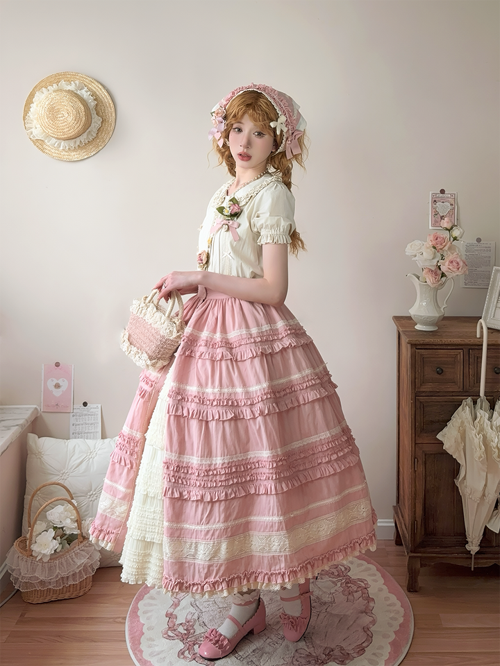 Miss Point~Cat Rose Tea~Elegant Lolita SK Pure Cotton Open-front Skirt