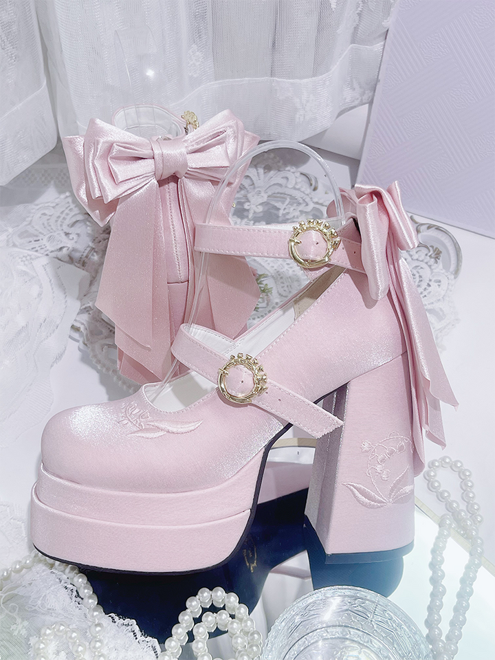 Dreamland~Floating Dream Lily~Elegant Lolita High Heel Shoes Butterfly Knot Shoes 34 Pink 