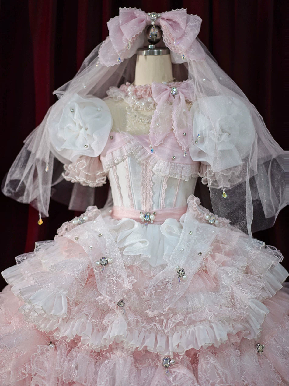 Sweet Lolita Accessories, Bow & Crystal Decor for Tea Party One Size Crystal Light Pink Gloves Only