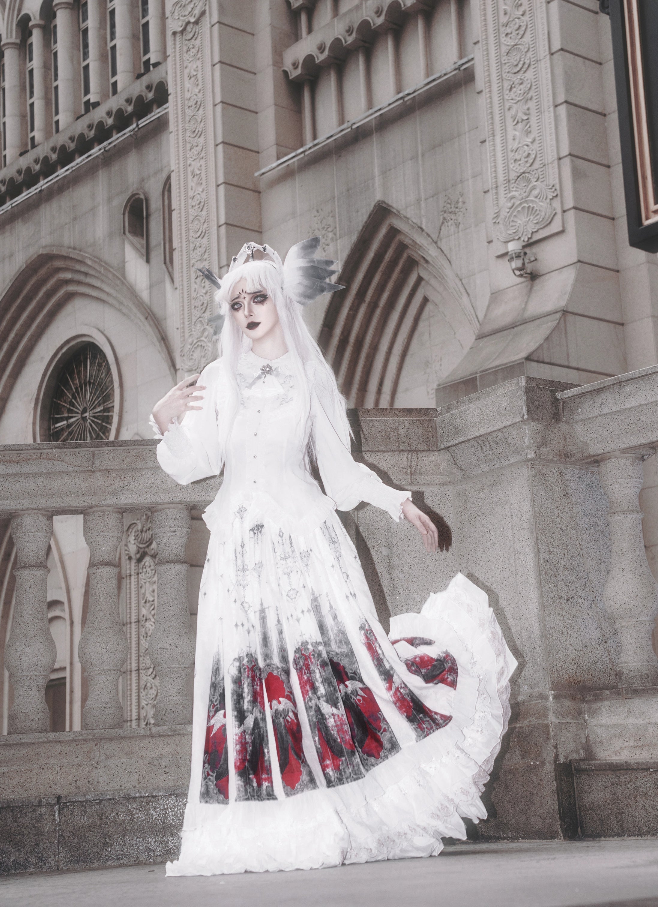 Luoluan Lolita - Fallen Angel - Printed Gothic Lolita Skirt Outfit