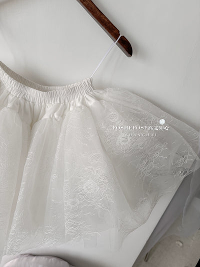 POSHEPOSE~Daily Lolita Pannier White Black Petticoat Pink Egg White Pearl Mini Brooch Free size 