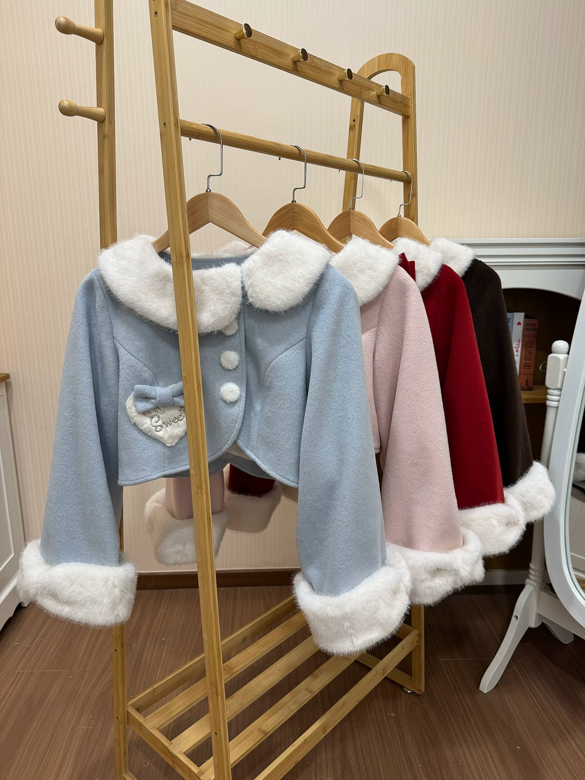 Rabbit Heart Knot - Sweet Lolita Winter Short Coat, Detachable Bunny-Ear Collar 45891:866892