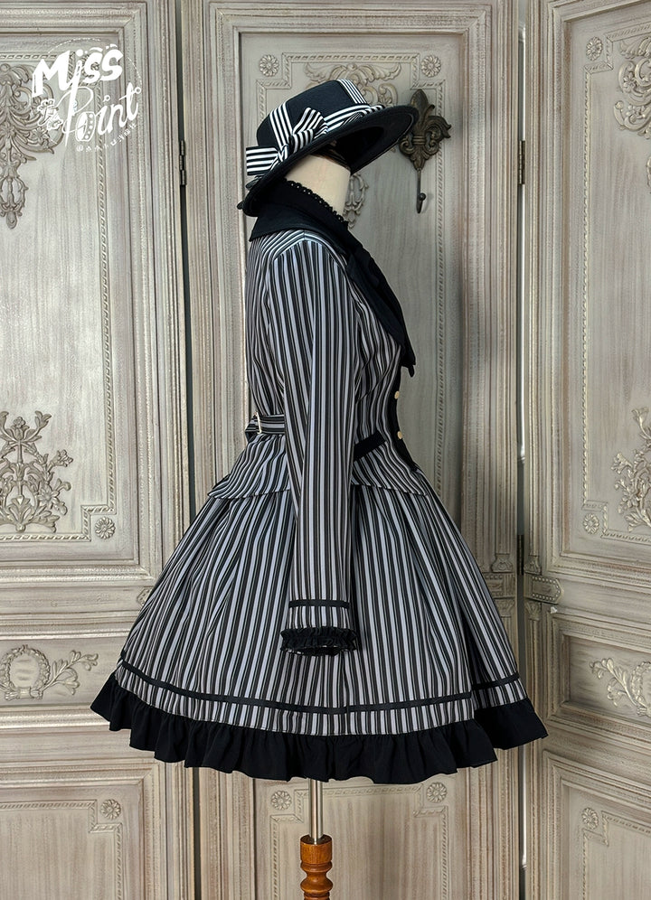 Miss Point~Classical Chocolate~Classic Lolita Jacket Elegant Striped Short Outwear 40812:676530