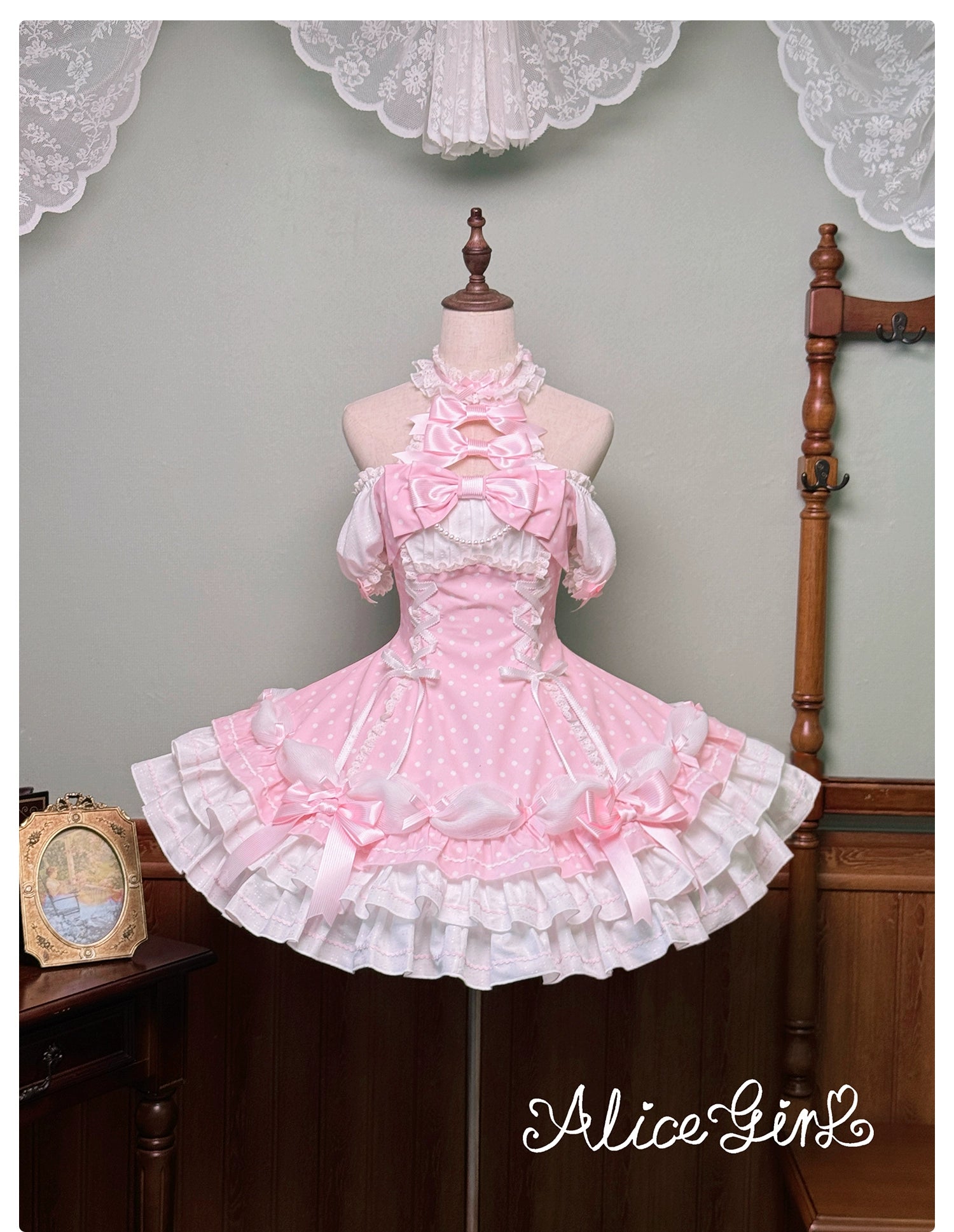 Alice Girl - Old School Polka Dots - Halter Neck Sweet Lolita OP Dress 43701:783528