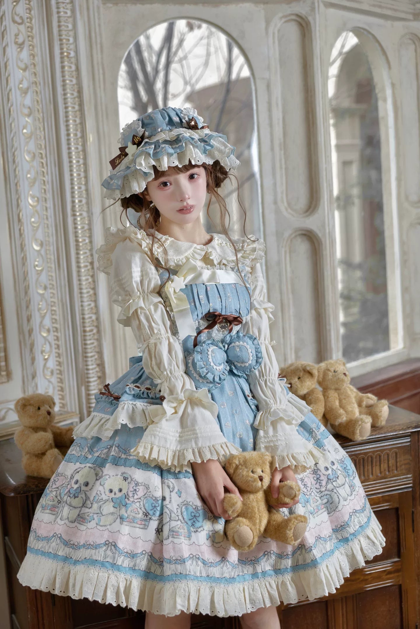 Vintage Doll - Old School Lolita JSK & OP Dress, Teddy Bear Print 45169:838028