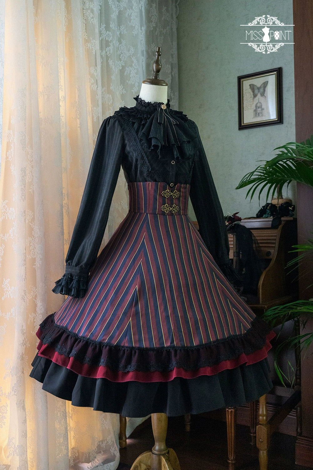 (Buyforme)Miss Point~Customized Lolita Elegant Striped High Waisted Fishbone SK   
