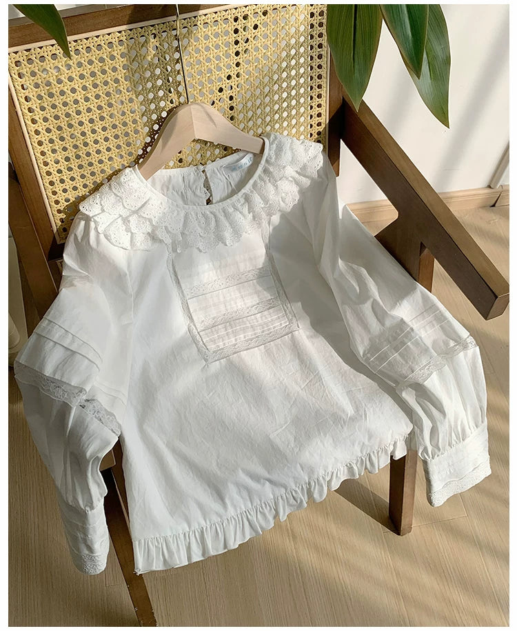 Jennie - Sweet Lolita Cotton Shirt, Ruffled Round Collar