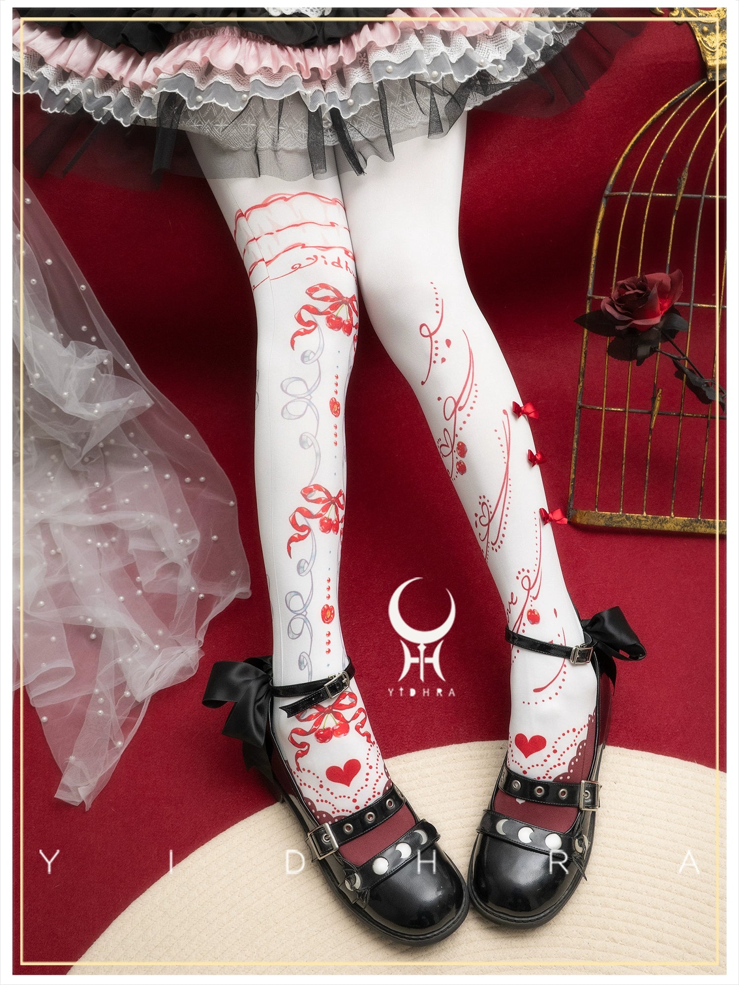 Yidhra - Frutomo - Sweet Lolita Printed Pantyhose Red