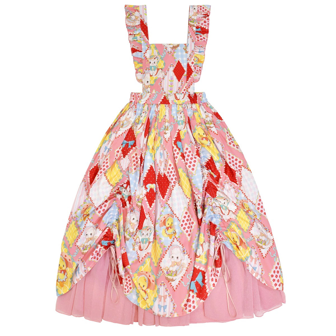 Southern Cross~Showa Kaleidoscope~Sweet Lolita OP SK and JSK with Rabbit Print Pink SK S