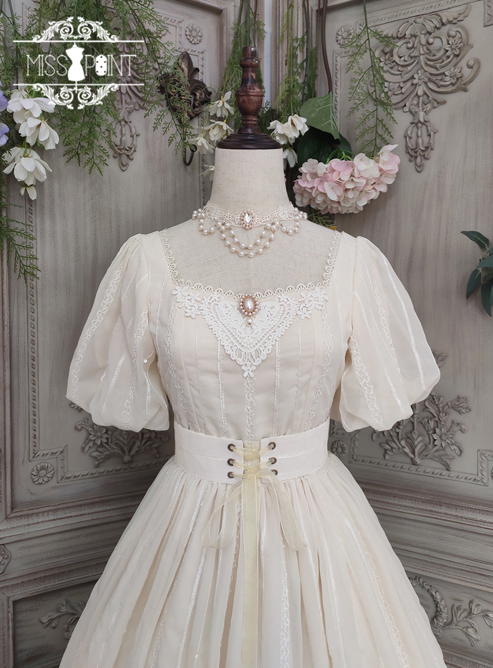 Miss Point~Tulip~Classic Lolita OP Dress Short Sleeve Dress Multicolors (2XL L M S XL XS / Ivory) 19622:405344